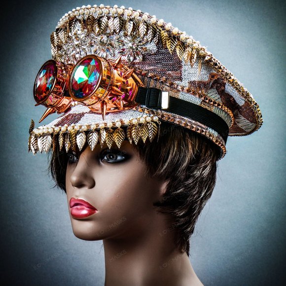 Rose Gold Burning Man Captain Top Cap w/ 3D Goggle - Picture 7 of 8